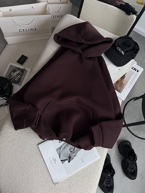 Женская базовая кофта худи из турецкой тринитки на флисе Шоколад Одесса - изображение 3