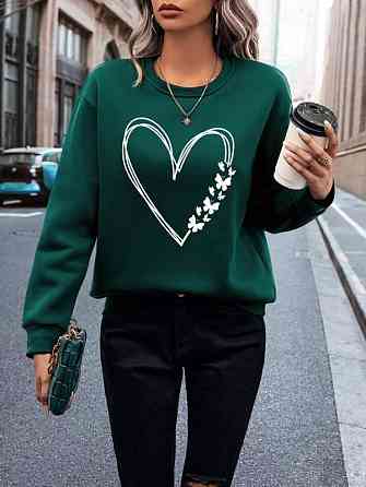 Утеплений світшот з принтом "Heart" оптом | Норма і батал Темно-зелений, 46-48 Київ