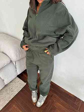 Жіночий теплий спортивний костюм: кофта та штани турецький двосторонній фліс Хакі, 46/48 Одеса