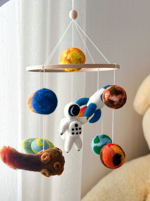 Дитячий мобіль на ліжечко для немовлят ручної роботи WooolyWool «Космічний» Київ - фото 4
