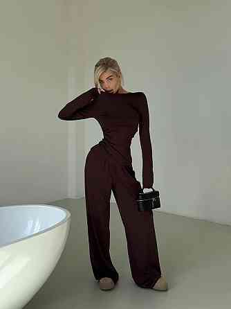 Жіночий базовий прогулянковий костюм двійка: лонгслів і штани турецький мікродайвінг Одеса