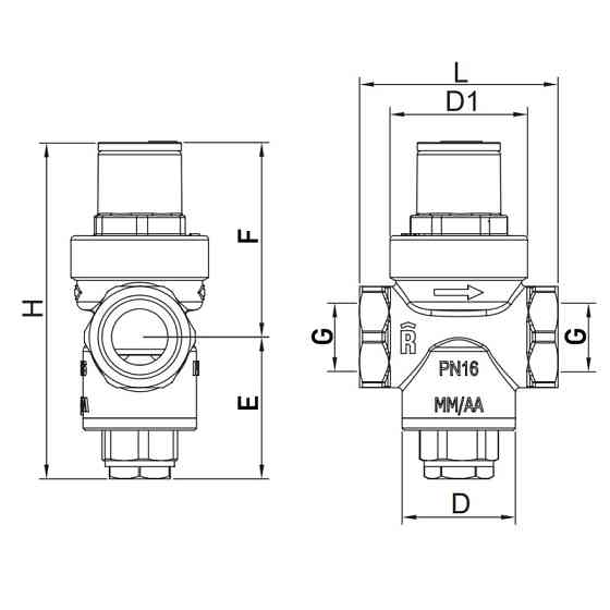 Редуктор тиску Roho R1201-050 - 1/2" ВВ, PN16 (1-5,5 бар) поршневий (RO0143) Київ