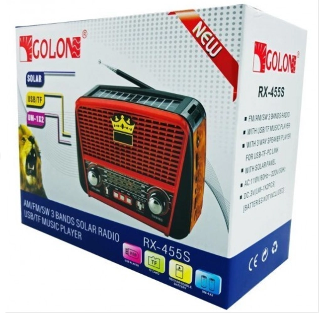 Портативная колонка Golon RX-455S Solar с FM/AM/SW, фонариком, USB, TF и функцией Power Bank Одесса - изображение 11