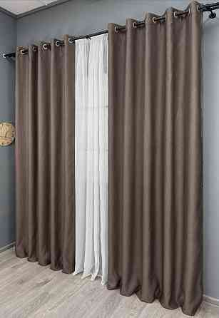 Комплект готовых штор на люверсах VR-Textil Рогожка TERRA LUXE № 1855ш Коричневый 150х270 см 2 шт (37-0313) Киев