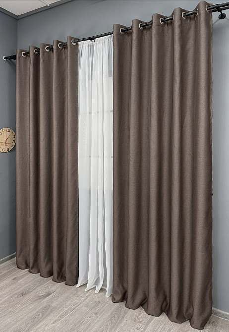 Комплект готовых штор на люверсах VR-Textil Рогожка TERRA LUXE № 1855ш Коричневый 150х270 см 2 шт (37-0313) Киев - изображение 4