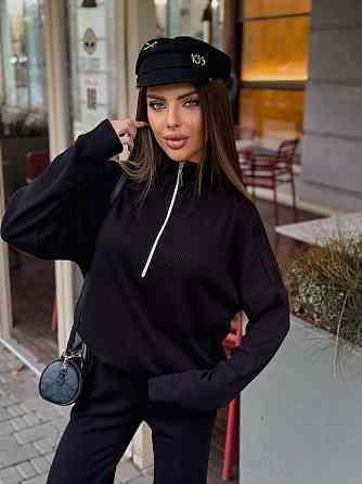 Жіночий стильний повсякденний костюм турецький ангора рубчик Чорний, 44/46 Одеса