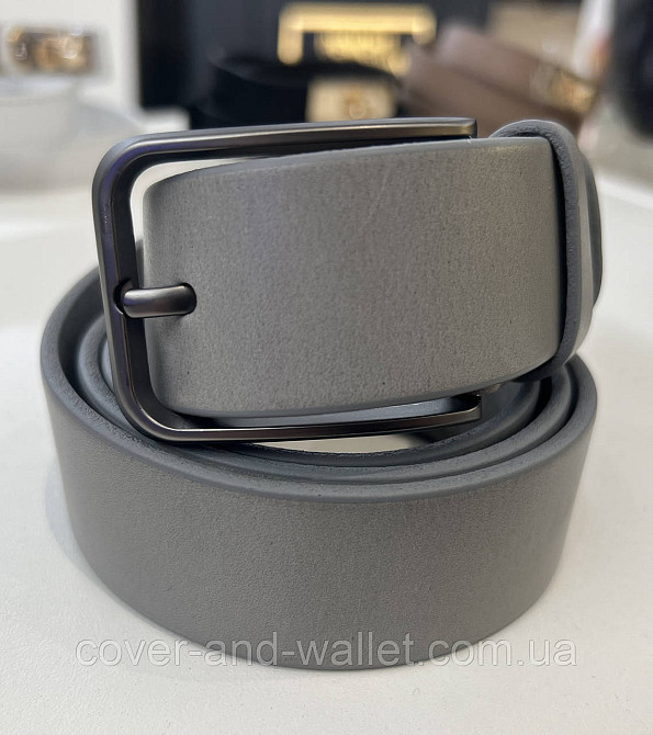 Модный серый мужской ремень из натуральной кожи 35мм мм PS Leather (черный) Киев - изображение 1