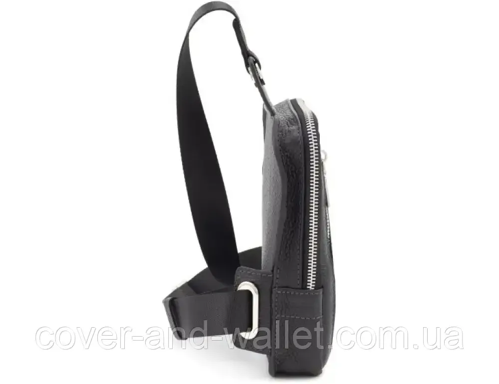 Стильная кожаная сумка-слинг маленького размера черного цвета Grande Pelle 739710 Киев - изображение 4