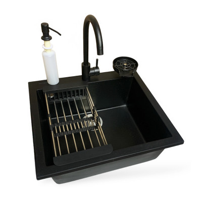 Мойка кухонная Adamant Univer антрацит + змішувач + дозатор + ополіскувач склянок + коланд (4824296106615) Винница - изображение 1