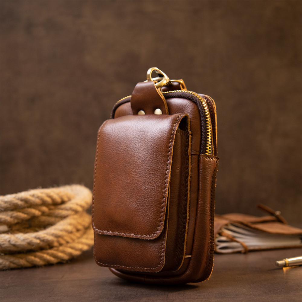 Барсетка поясна чоловіча Vintage 20417 Коричнева Київ - фото 7