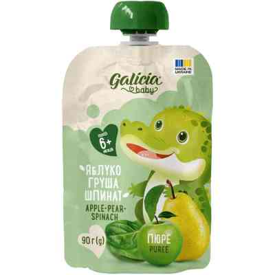 Дитяче пюре Galicia Baby яблучно-грушево-шпинатне натуральне гомогенізоване 90 г (4820209564426) Вінниця