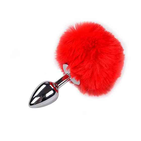Металлическая анальная пробка Кроличий хвостик Alive Fluffy Plug S Red, диаметр 2,8 см Sex Aura Киев