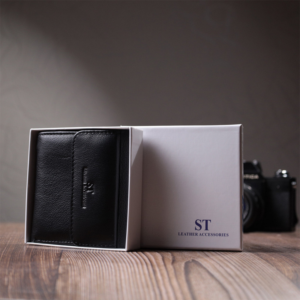 Жіночий гаманець середнього розміру із монетницею зовні із натуральної шкіри Чорний (ST Leather) Київ - фото 4