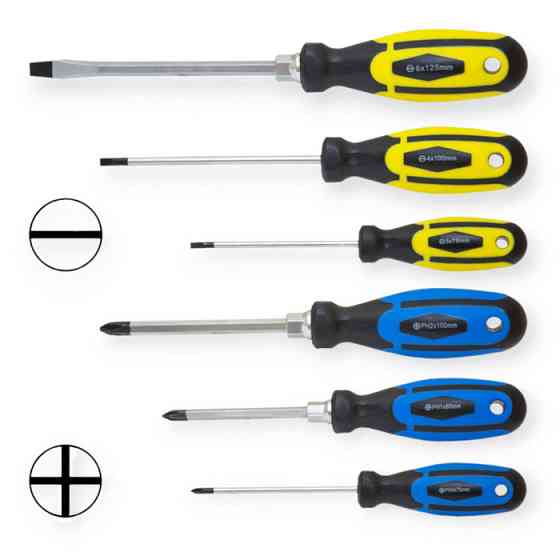 Набор отверток 6 шт магнитные - шлиц 3,4,6мм; крест 3,5,6мм усиленные под ключ Мукачево