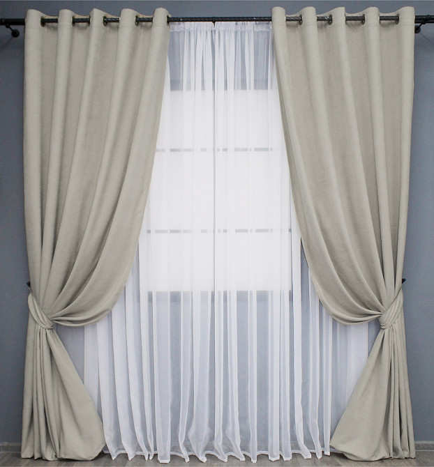 Комплект штор на люверсах VR-Textil Мікровелюр Petek YL № 1803ш Світло-сірий 150х270 см 2 шт (37-0269) Київ - фото 2