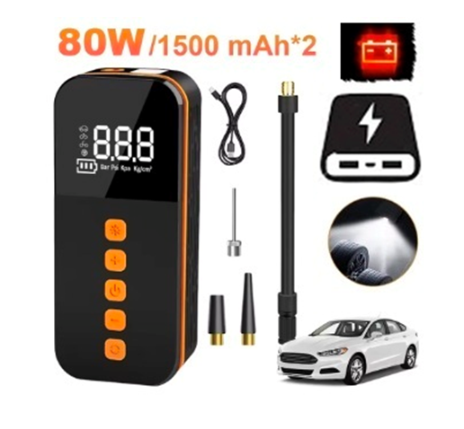 Насос аккумуляторный цифровой Air SCK619-4 80W PowerBank Type-C с фонариком и переходниками Киев - изображение 8