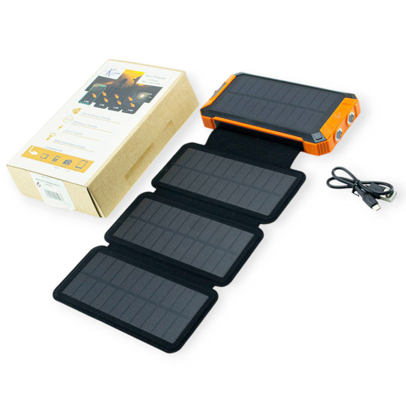 Повербанк 20000 mAh плюс 4 солнечные панели, 2 USB выход, заряд через MicroUSB. Type-C. Мукачево - изображение 1