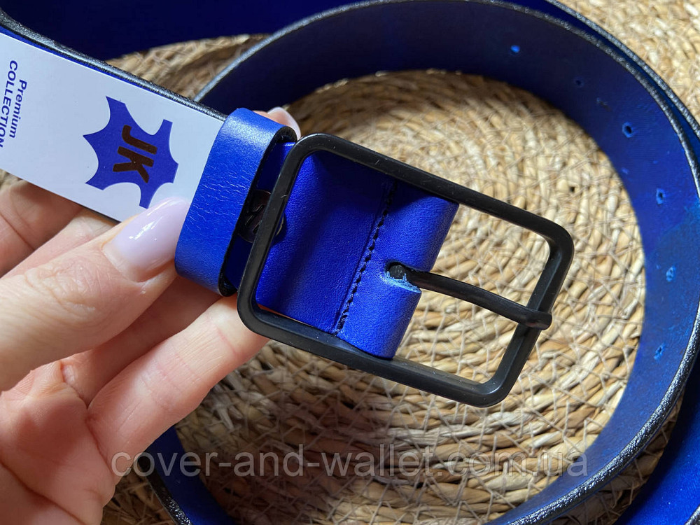 Широкий жіночий ремінь яскраво-синього кольору з натуральної шкіри 35мм PS Leather Київ - фото 4