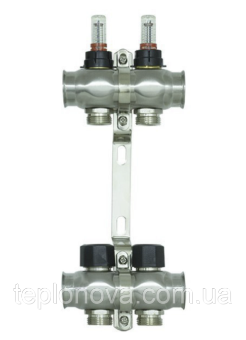 Колектор нержавійка на 2 пари виходів "Raftec" RC-03 для Теплої Підлоги з розходомірами Чернівці - фото 1