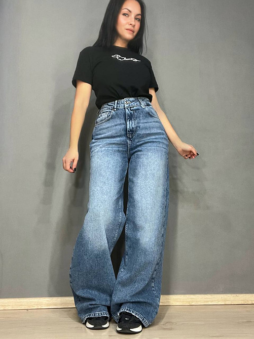 Джинси жіночі Zeo Basic 4635 WIDE LEG palazzo jeans висока посадка широкі довгі світло сині, світло-синій, 40, 40, 82 см, 111 см Київ - фото 1