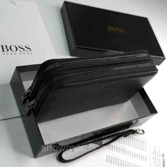 Кожаный брендовый кошелек клатч на два отделения Boss (6614) Киев