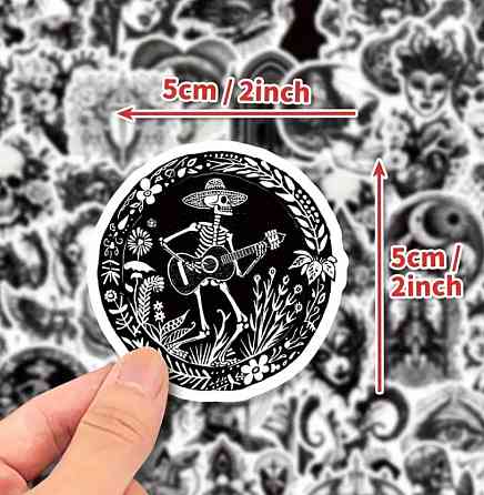 50 шт. черно-белых готических наклеек из винила для скрапбукинга, ежедневника, ноутбука, бутылки для воды. Киев