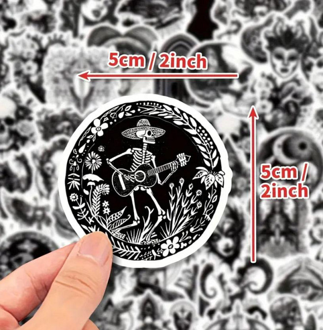 50 шт. черно-белых готических наклеек из винила для скрапбукинга, ежедневника, ноутбука, бутылки для воды. Киев - изображение 3