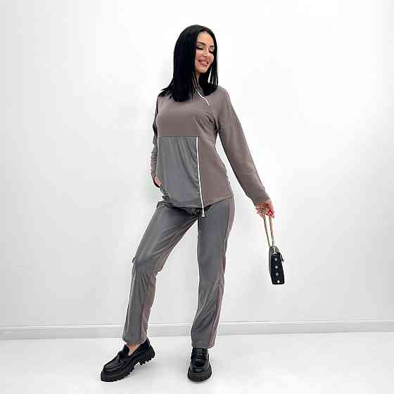 Повсякденний костюм з блискавками "Skylar" оптом | Норма і батал | Розпродаж моделі Какао, 54-56 Київ