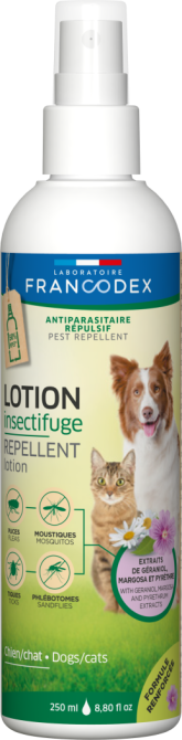 Інсектицидний лосьйон репелент Francodex (Франкодекс) від бліх і кліщів для котів і собак з гераніолом, 250 мл Вінниця - фото 1