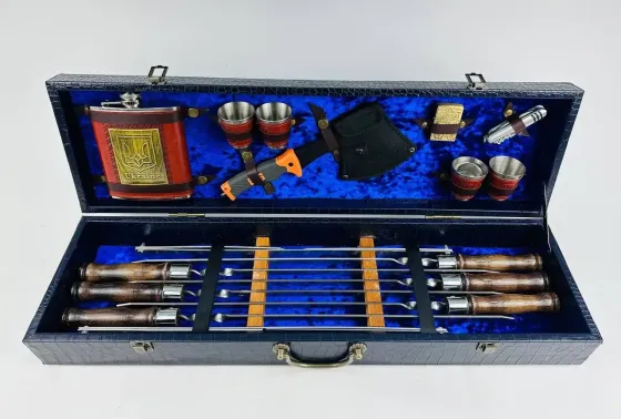 Набори шампурів, Набір шампурів у шкіряному кейсі "VIP 9" Шампури, вертіла Тернопіль