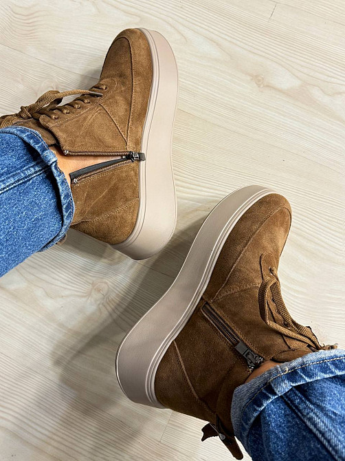 Ботинки женские Hengji 280-5 зимние на меху на бежевой подошве замшевые коричневые, 41, 25,5 см Киев - изображение 16