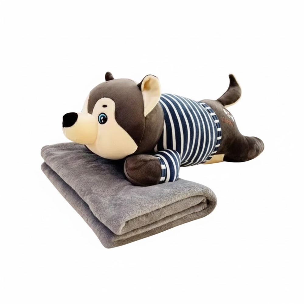 Плед-іграшка подушка 3 в 1 Собака Хаскі-матрос 110х150 см з пледом Коричневий 520-3BR Коломия - фото 1