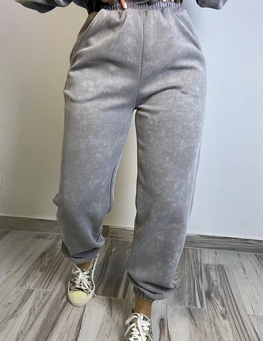 Костюм жіночий Joy One 8899 варений тай-дай спортвний худі з капюшоном брюки джоггери на резинці сірий, сірий, L Київ - фото 14