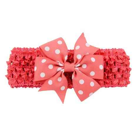 Дитяча коралова пов'язка з бантом в горох - розмір універсальний (на резинці), бант 8см Київ