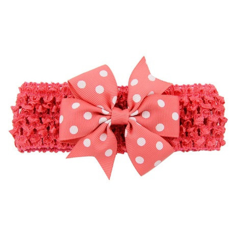 Дитяча коралова пов'язка з бантом в горох - розмір універсальний (на резинці), бант 8см Київ - фото 1