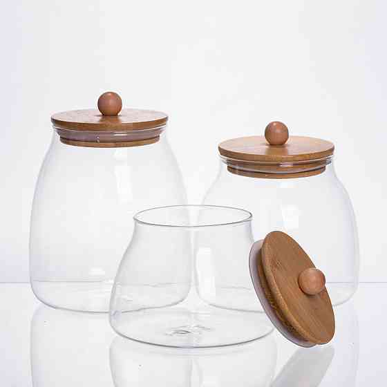 Набір банок для сипучих продуктів 3 штуки 0.5/0.8/1 л з бамбуковими кришками 64486-57 Коломия