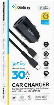 AZP Gelius Автомобільний зарядний пристрій Pro Inch Twix GP-CC010 USB+Type-C QC,PD 30 W Black Рівне