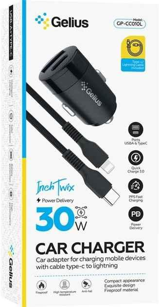 AZP Gelius Автомобільний зарядний пристрій Pro Inch Twix GP-CC010 USB+Type-C QC,PD 30 W Black Рівне - фото 4