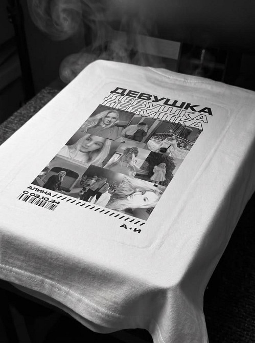 Футболка «ДЕВУШКА» з власним фотоколажем | Персоналізована футболка з фото S, Чорний Чернівці - фото 1
