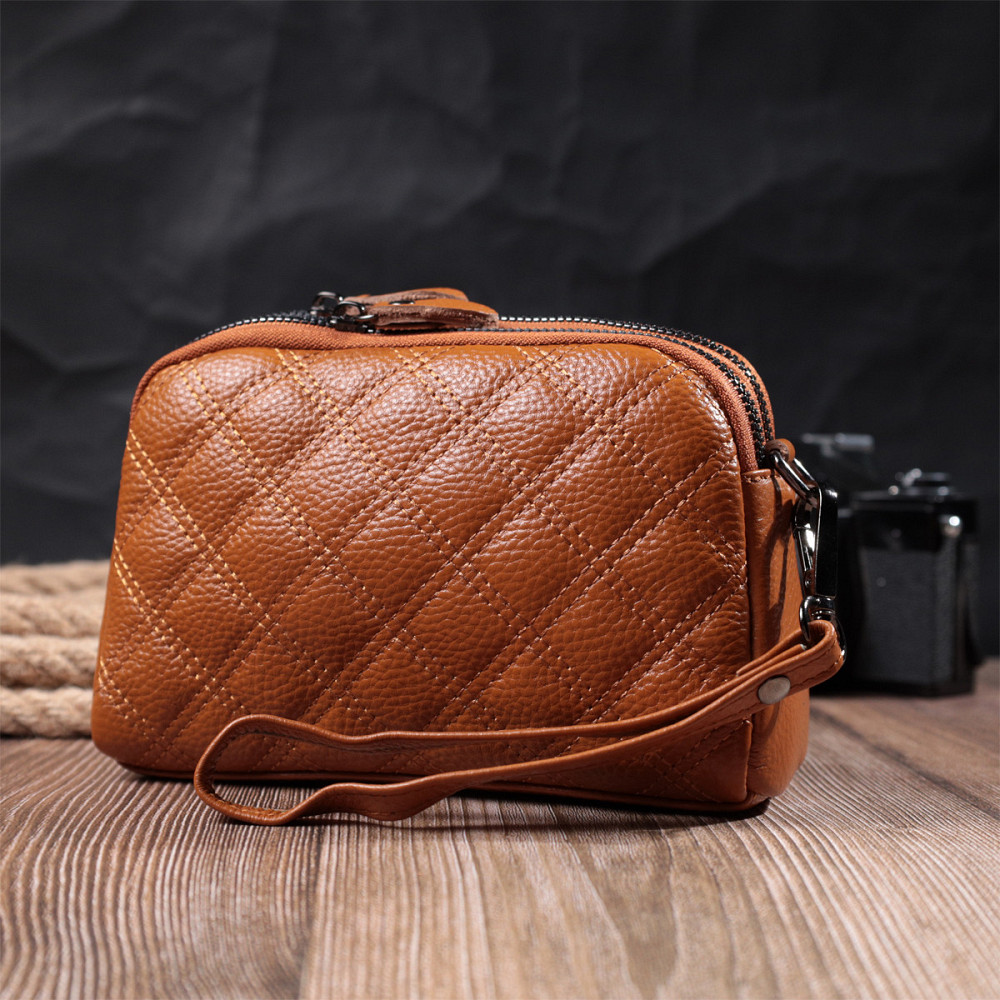 Стильная женская сумка прошита ромбами на лицевой стороне из натуральной кожи Vintage 22809 Рыжий Киев - изображение 10