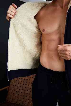 Мужской теплый костюм двойка трехнитка на флисе с мехом овчины Темно-синий, 50 Одесса