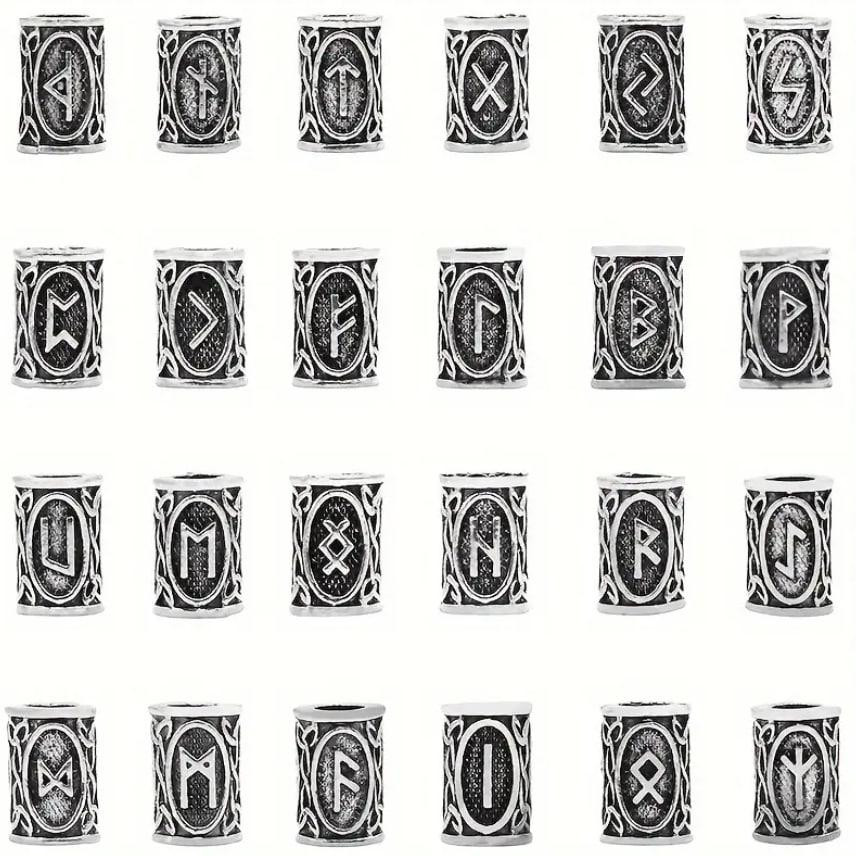 Скандинавські металеві намистини шарми " Руни вікінгів " в мішечку. Комплект 24 шт., колір срібний. Київ - фото 2