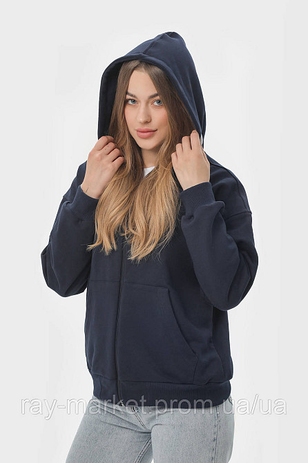 Худі на блискавці жіноче базове RAY PREMIUM LOOSE темно-синє (U0409W-Navy Blue) XXL Київ - фото 1