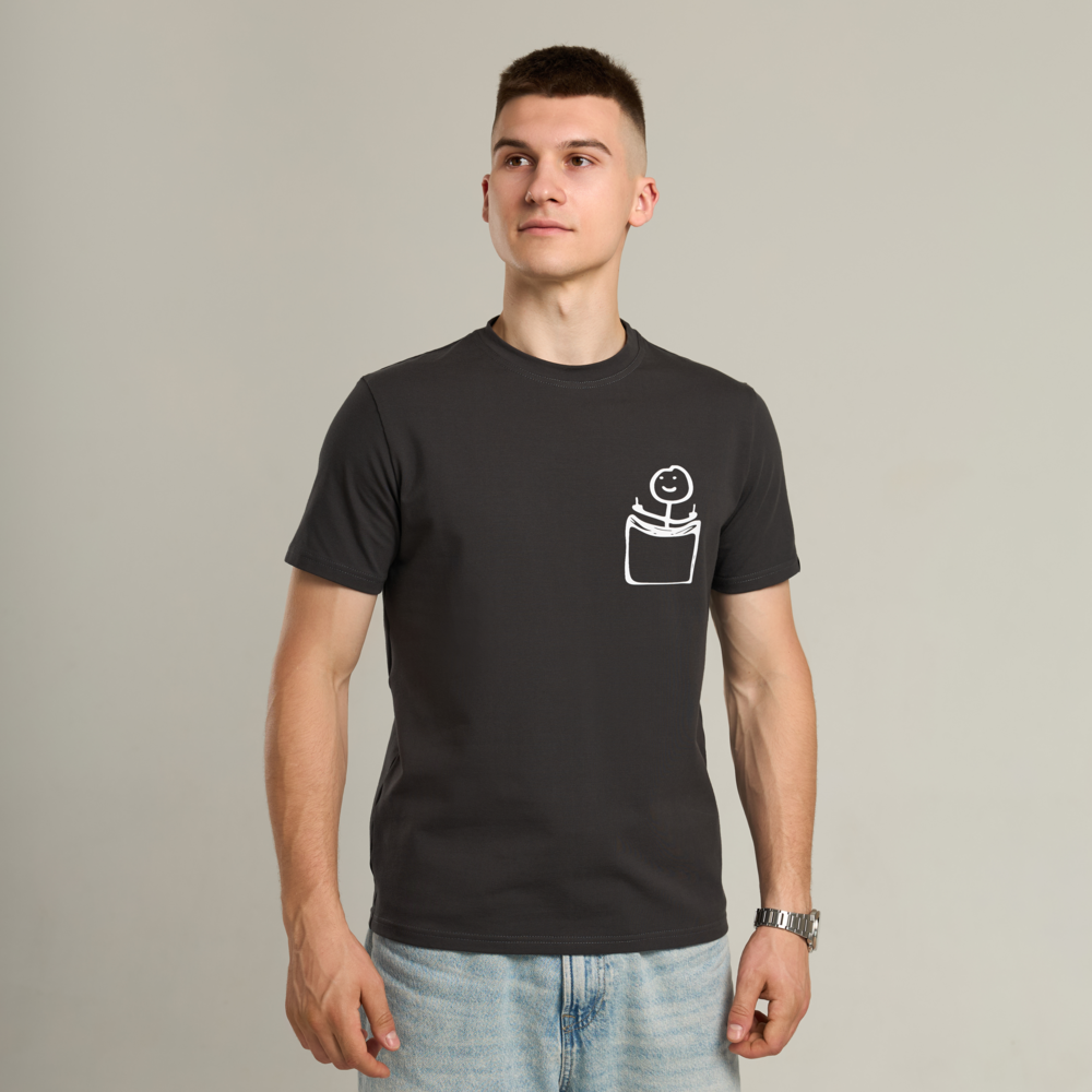 Футболка чоловіча однотонна темно-сіра Pobedov Peremoga - наклейка Чоловічок з факами Київ - фото 1