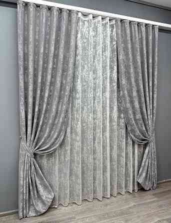 Комплект штор VR-Textil Жакард Мармур 150х270 2шт і Тюль 500х270 1668ш-1400т Сірий з білим 71-001/4 Київ