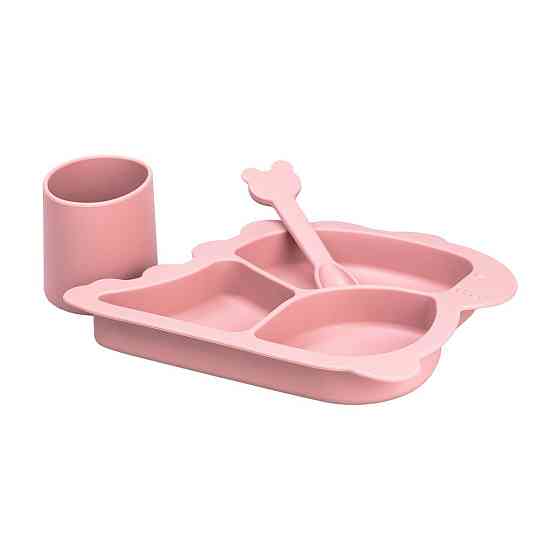 Набір дитячої силіконової посуди, 3 предмети, Рожевий Київ
