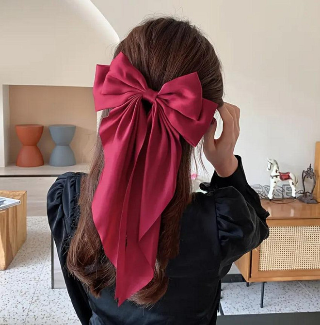 Атласный бант для винного цвета 33×21 см – элегантный аксессуар для прически. Киев - изображение 1