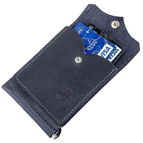 Качественный зажим из натуральной кожи Синий (GRANDE PELLE) Киев