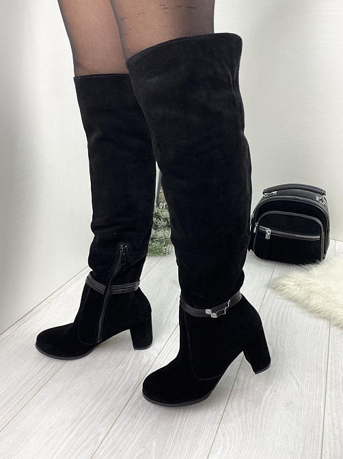 Kluchini Ботфорты женские KLUCHINI черные натуральная замша высота 50см обхват голени 36-39см к Коломия - фото 6