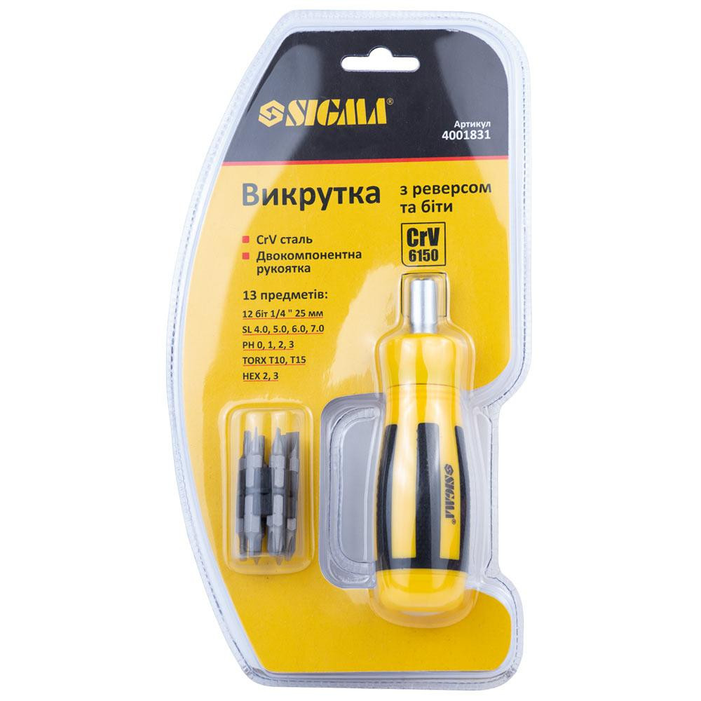 Отвертка с реверсом + биты 12шт CrV SIGMA (4001831) Киев - изображение 7